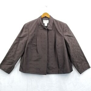Oscar de la Renta Jacket Women‎ 20W Brown Silk Embroidered Crop Evening Blazer